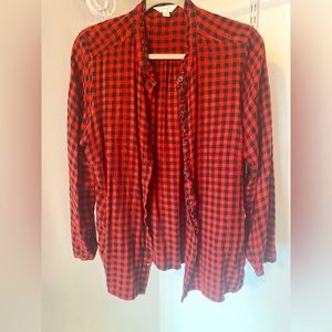 Terra & Sky Womens 1X Button Down Black and Red Checkered shirt